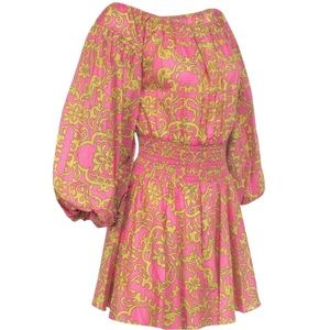 MISA Los Angeles Anthropologie Smocked Waist Med 8 - 10 Pink On / Off-Shoulder